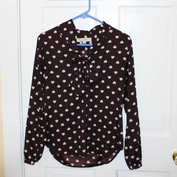 LOFT Tops - Loft Heart Print Blouse-bow-tie detail-XS